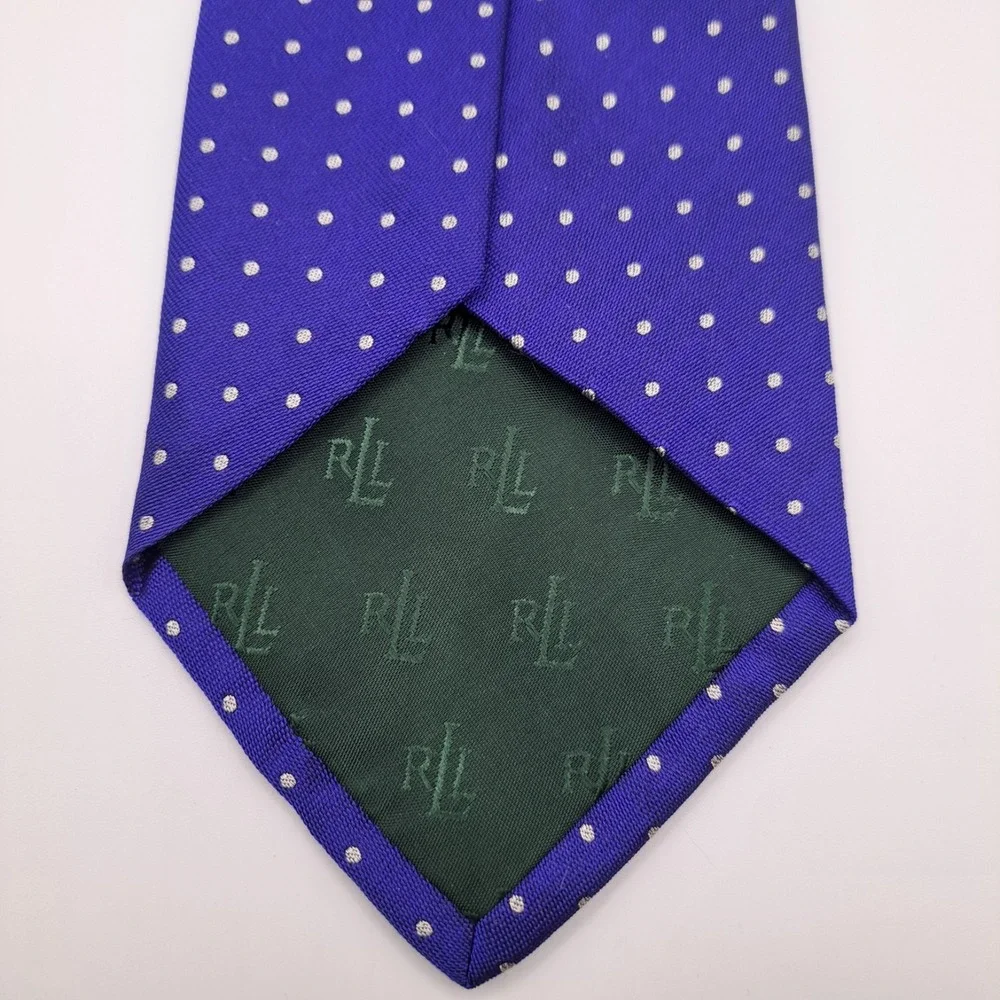 Lauren Ralph Lauren Navy Blue Polka Dot Patterned Silk Tie 57x4 Made In USA